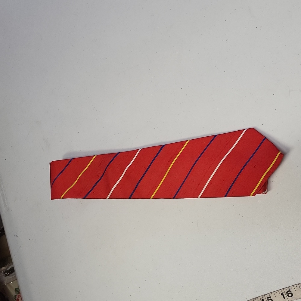 Neil Martin 100% Silk Red Blue Yellow Stripes Men's Necktie Made in The …